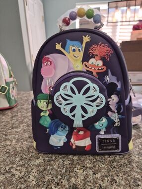 Loungefly Purple Inside Out  Mini Backpack with Multicolor Beaded Handle